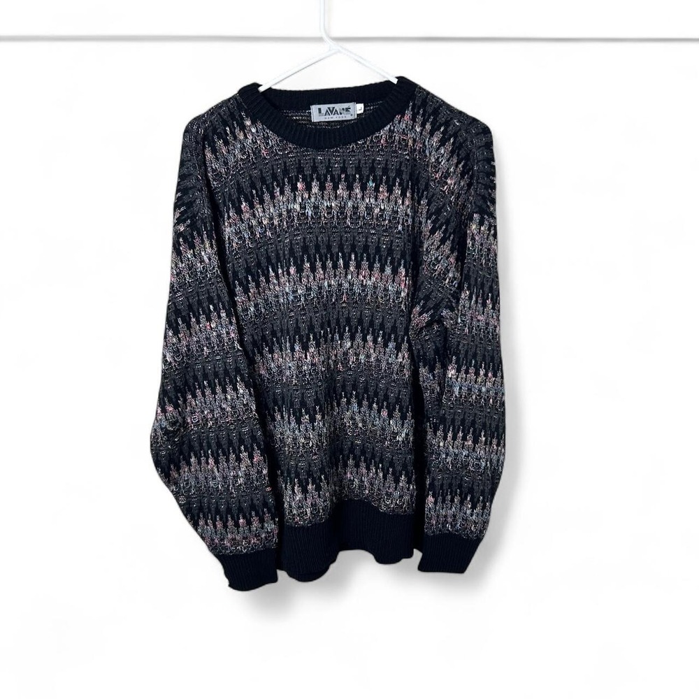 Lavane New York Black & Gray Geometric Patterned Sweater Size: L